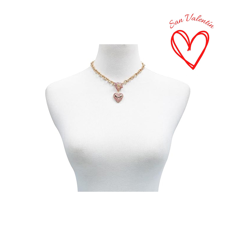 Collar Con Colgante De Corazón Dorado Y Rosa