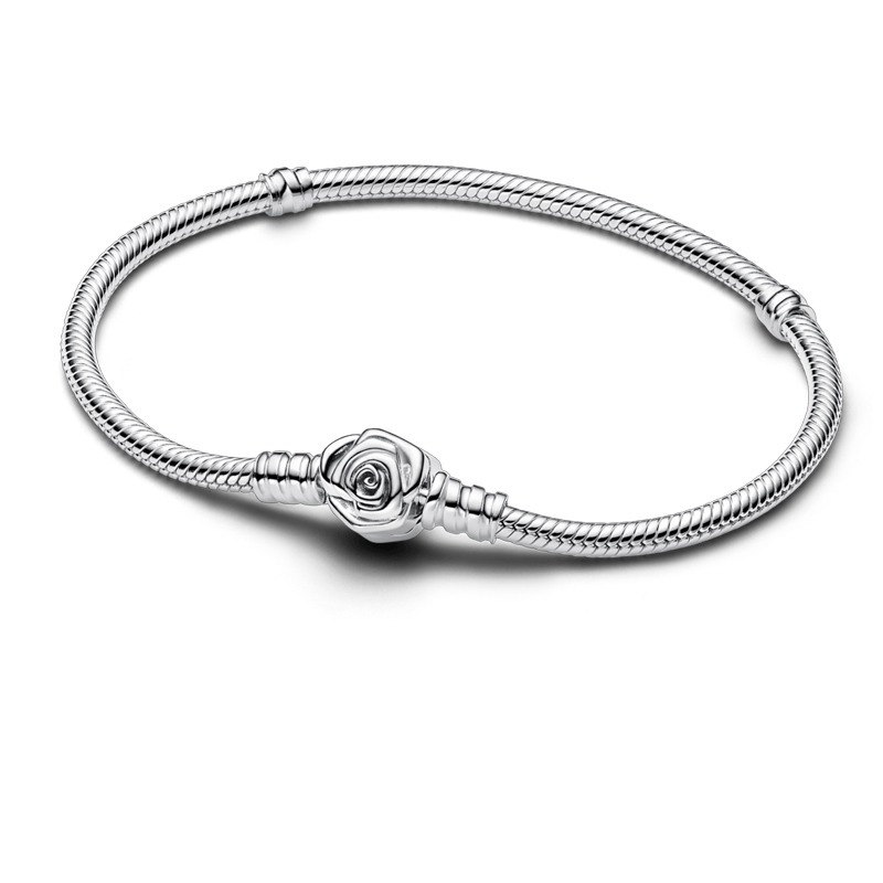 Brazalete Pandora Moments Cadena de Serpiente con Cierre Rosa Floreciendo