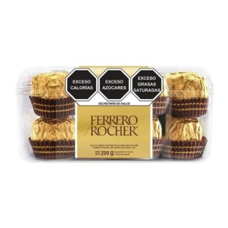 Chocolate Ferrero galleta cubierta con trocitos de avellanas y relleno cremoso 16 pzas de 12.5 g