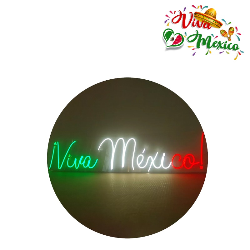 Letrero Neón Viva México Tricolor