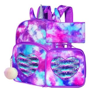 Mochilas Escolares Prescolar Lentejuelas y Fiambrera