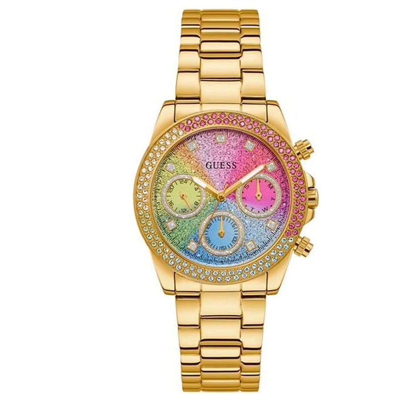 Reloj GUESS Multifunción Dorado y Arcoíris