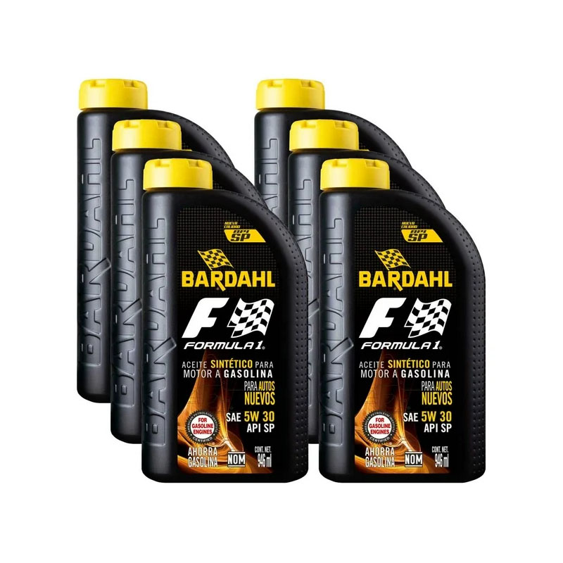 Aceite Sintético para Motor Bardahl Formula 1 SAE 5W 30 API SP 6 pzas de 946 ml