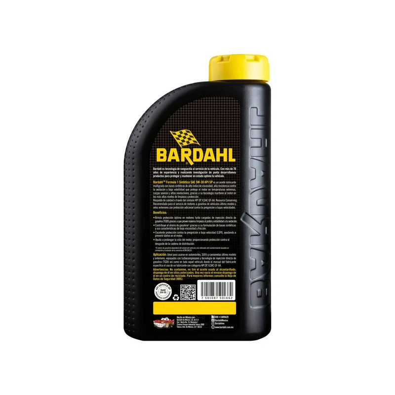 Aceite Sintético para Motor Bardahl Formula 1 SAE 5W 30 API SP 6 pzas de 946 ml - Image 3