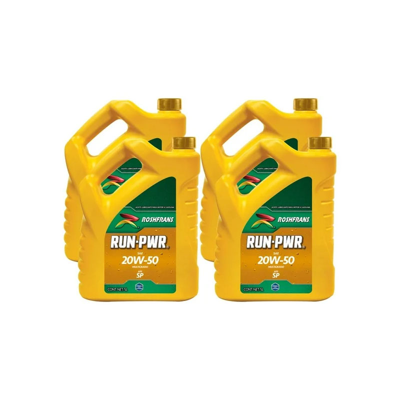 Aceite Lubricante para Motor Roshfrans Run Power Multigrado SAE 20W 50 API SP 4 pzas de 5 l
