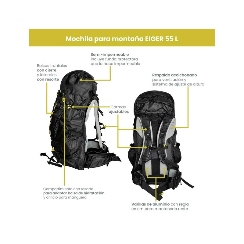 Mochila de Montaña Wallis Eiger 55 l Negra - Image 2