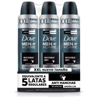 Antitranspirante en Aerosol Dove Men Care Invisible Dry XXL 3 pzas de 250 ml