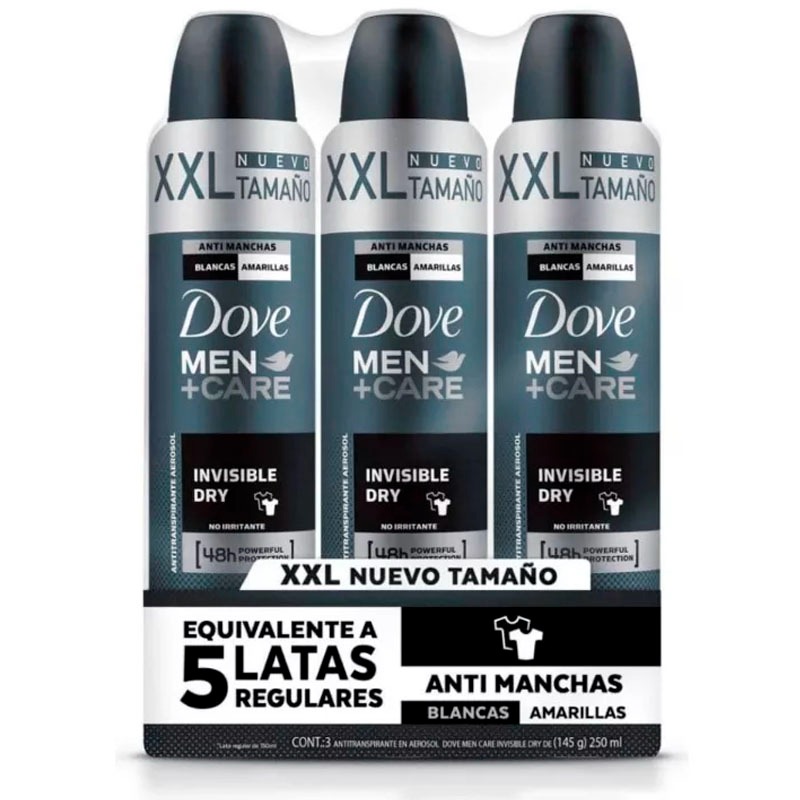 Antitranspirante en Aerosol Dove Men Care Invisible Dry XXL 3 pzas de 250 ml