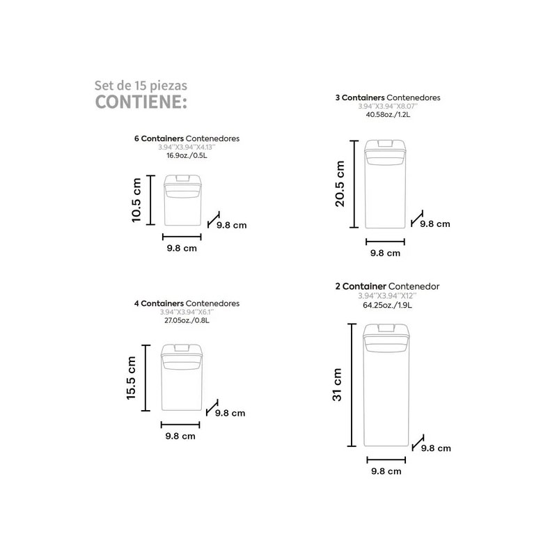 Set de Contenedores de Alimentos AG Box Fliplock Blanco con 15 pzas - Image 3