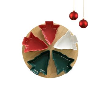 Botanero árbol navidad de bambú con 5 divisiones