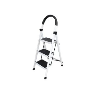Escalera De Acero Inoxidable De 3 Peldaños Plegable, Blanco