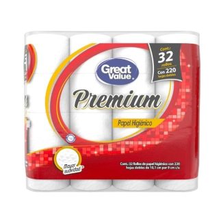 Papel higiénico Great Value premium 32 rollos con 220 hojas dobles