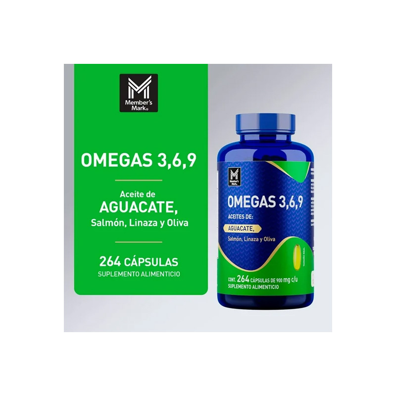 Suplemento Alimenticio Members Mark Omegas 3,6,9 Aceites de: Aguacate, Salmón, Linaza y Oliva 264 Cápsulas de 900 mg c/u - Image 4