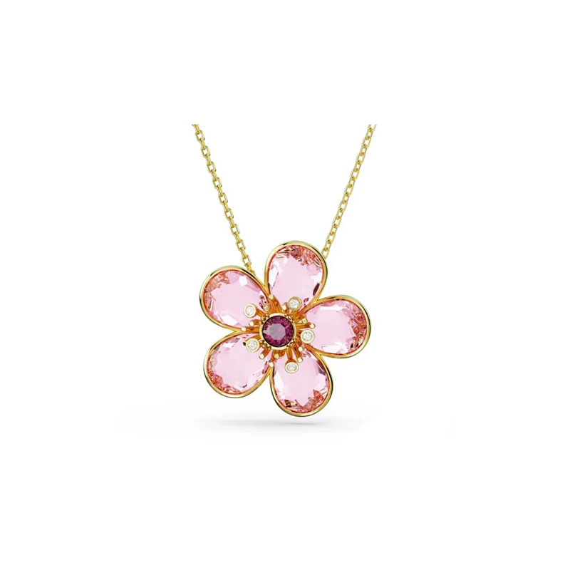 COLLAR COLGANTE SWAROVSKI FLORERE FLOR ROSA ORO CRISTALES