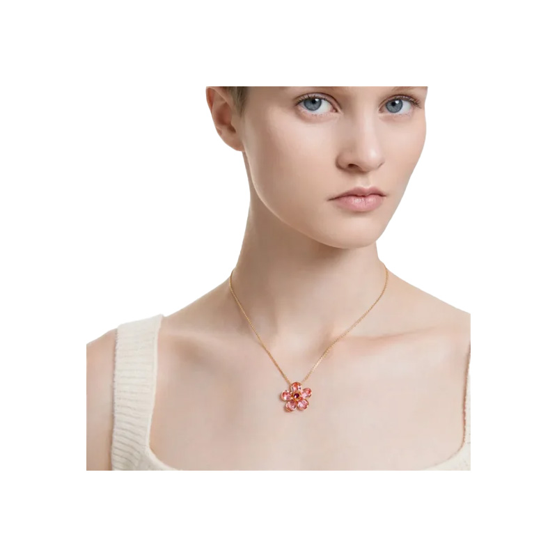 COLLAR COLGANTE SWAROVSKI FLORERE FLOR ROSA ORO CRISTALES - Image 2