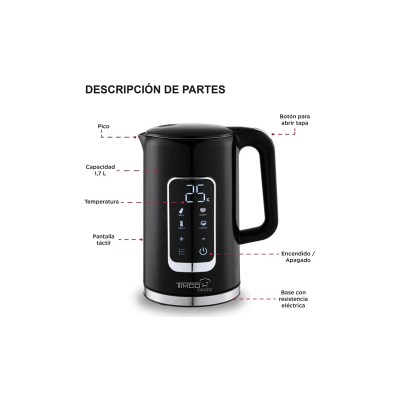 Jarra Eléctrica Timco Cuisine Digital negra - Image 3