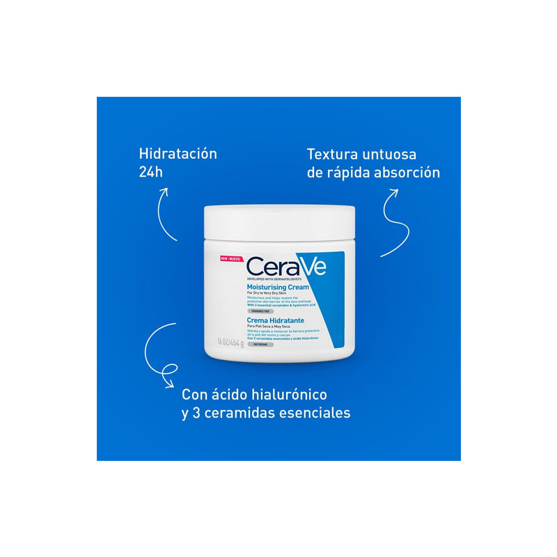 Cerave Crema Hidratante Diaria De Rostro Y Cuerpo Para Piel Seca 454Gr - Image 3