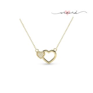 Collar Con Dije de Corazón y Brillantes de Oro 14 K