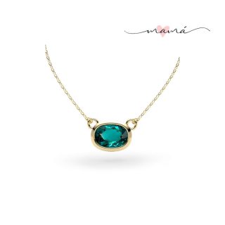 Collar Con Dije Verde Ovalado de Oro 14 K