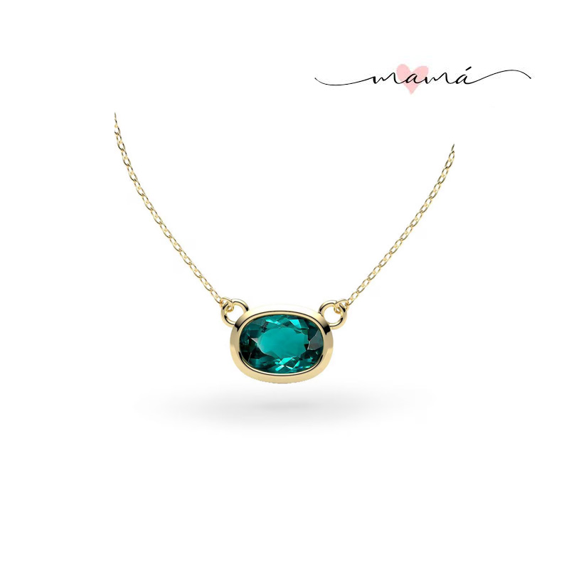 Collar Con Dije Verde Ovalado de Oro 14 K
