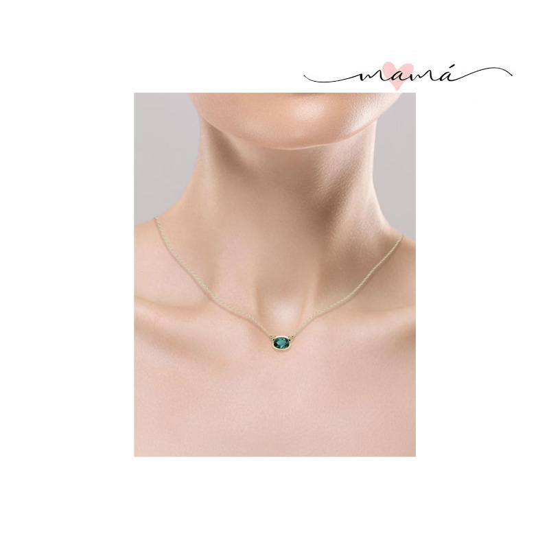 Collar Con Dije Verde Ovalado de Oro 14 K - Image 3