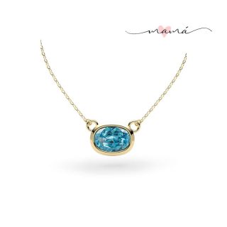 Collar Con Dije Azul Ovalado de Oro 14 K