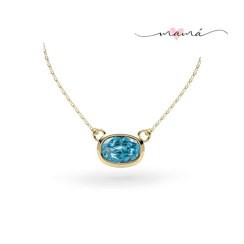 Collar Con Dije Azul Ovalado de Oro 14 K