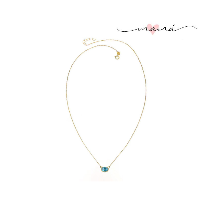 Collar Con Dije Azul Ovalado de Oro 14 K - Image 2