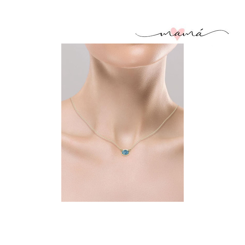 Collar Con Dije Azul Ovalado de Oro 14 K - Image 3